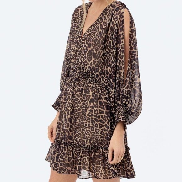 LOVESTITCH Leopard Party Dress w/ Split Sleeve Open Back Mini Dress - Medium - Picture 1 of 7